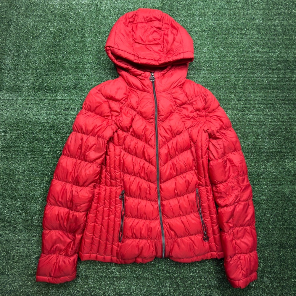 Michael Michael Kors Mens Red Packable Down Fill Puffer Jacket Hooded Small